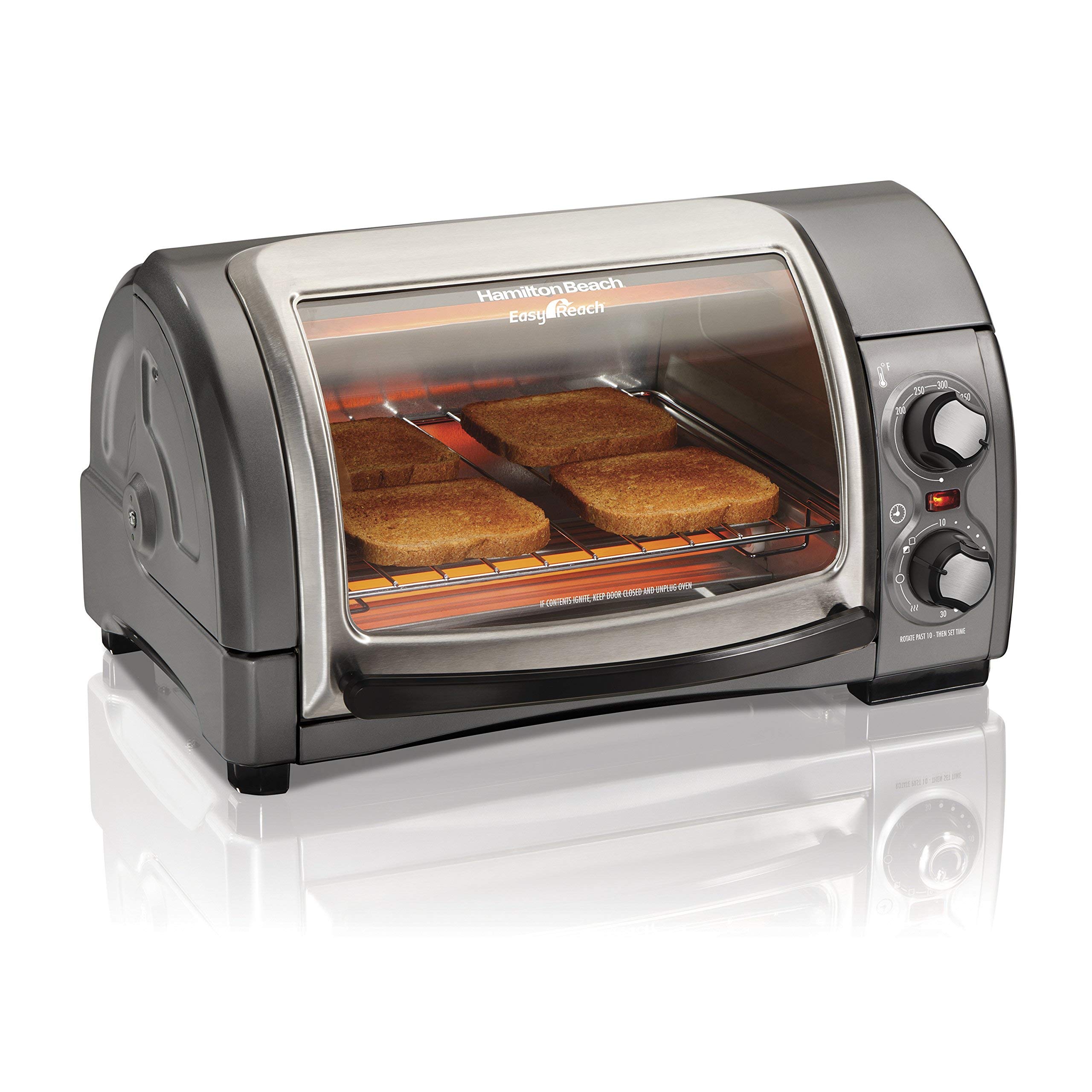 Hamilton Beach シルハ?ーのロールトッフ?ト?ア付きカウンタートッフ?トースターオーフ?ン(31344DA) Countertop Toaster Oven With Roll-Top Door Silver Amazon.com: Hamilton Beach 31344D Easy Reach With Roll-Top Door